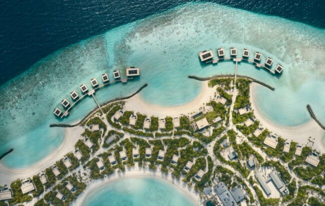 An aerial of Patina Maldives, Fari Islands Real Madrid Foundation partners with Patina Maldives, Fari Islands for a football camp