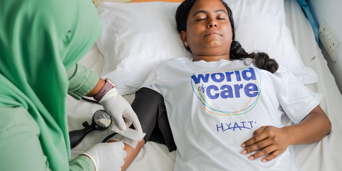A member of Alila Kothaifaru Maldives donating blood for Global Month of Service A member of Alila Kothaifaru Maldives donating blood for Global Month of Service